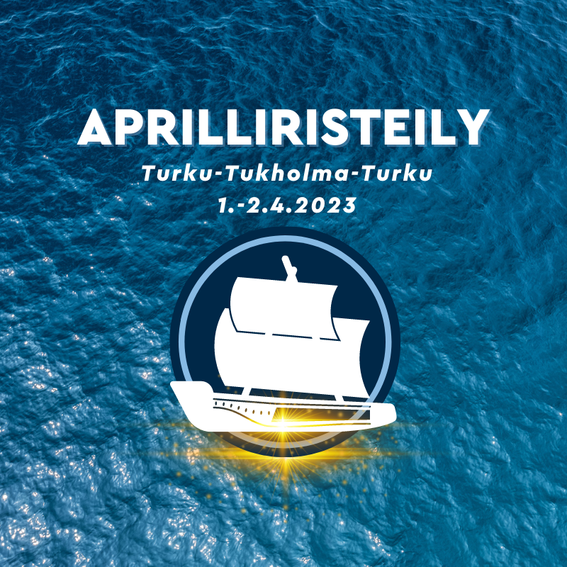 Kuva, jossa taustalla meri ja tekstinä Aprilliristeily.
