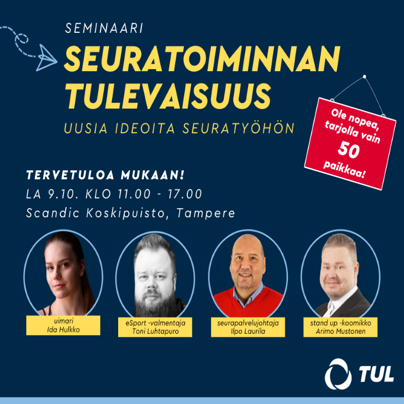 Neljä henkilöä puhuvat seuraseminaarissa 9.10.2021 Tampereella