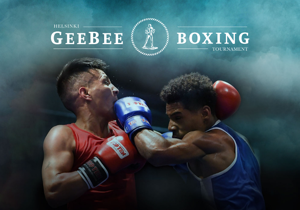 Kaksi nyrkkeilijää ottelemassa. Lisäksi GeeBee-turnauksen logo.