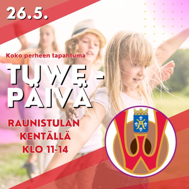 Neljä lasta leikkii nurmikolla. Teksti "Koko perheen tapahtuma TUWE-päivä" ja Turun Weikkojen logo.