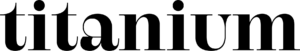 Titaniumin logo, jossa tyllitellyllä tekstillä sana Titanium.