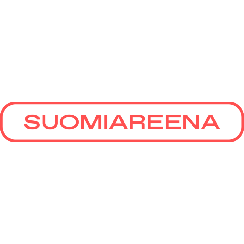 Valkoinen tausta jossa punainen logo tekstillä "Suomiareena".